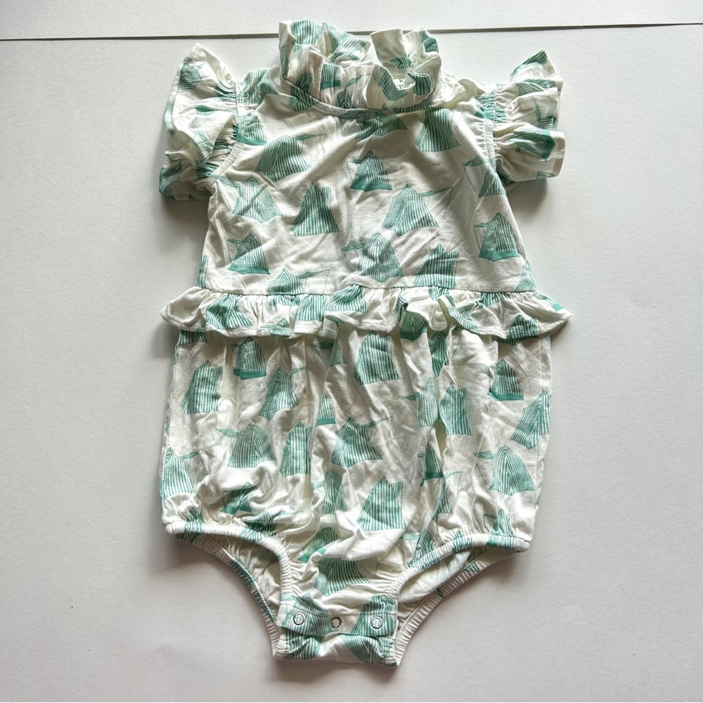 NWT Kate Quinn sleeveless little ruffle bubble blue beach tents bamboo - 18-24m